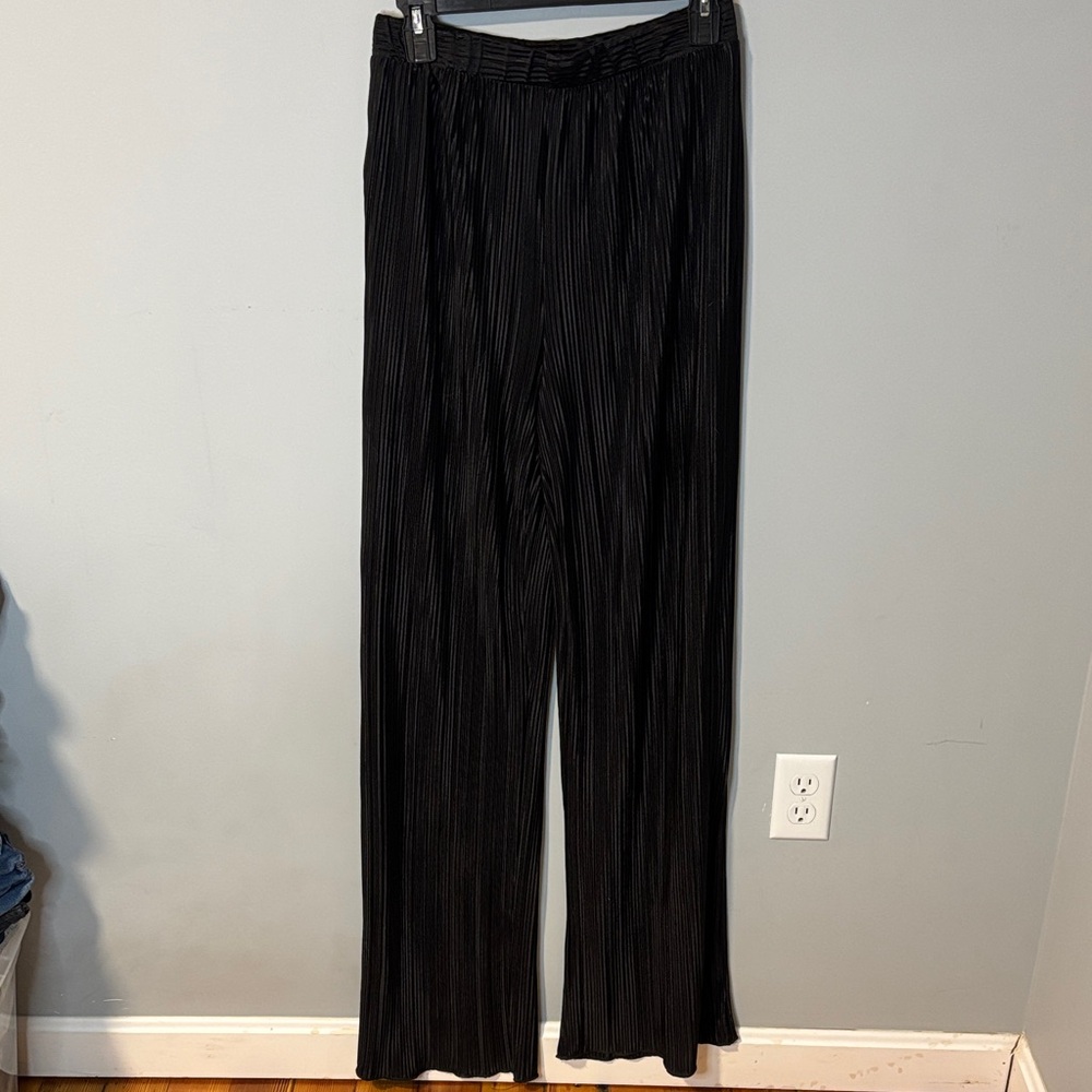 21 Saints Elegant Black Pleated‎ Flowy Wide leg Trousers Business